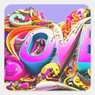 Sticker Carré Love graffiti coloré