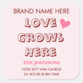 Sticker Carré Love Grows Here | Valentine's Day Candle Labels  (Devant)