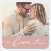 Sticker Carré Love Heart Script personnalisé Muted rose Mariage  (Devant)