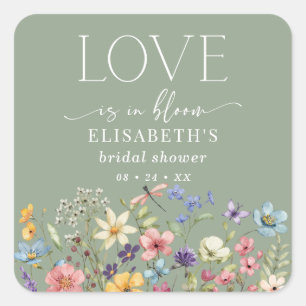 Sticker Carré Love Is In Bloom Vert Sauge Mariage