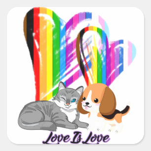 Sticker Carré Love Is Love Chat & Chien - LGBTQ+ Propriétaire d'