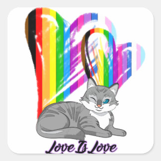 Sticker Carré Love Is Love Chat - LGBTQ+ Propriétaire d'un anima