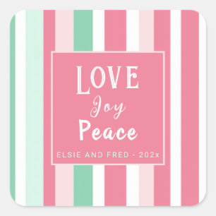 Sticker Carré "Love Joy Peace" Tailles de menthe rose