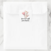 Sticker Carré Love Kitten Valentines Coeur rose Aquarelle Chat (Sac)