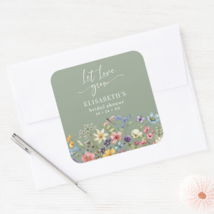 Sticker Carré Love Love Grow Sage Green Fleur sauvage Fête des m