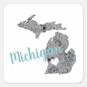 Sticker Carré Love Michigan Floral Rempli Silhouette