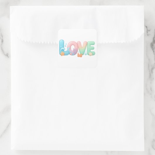 Sticker Carré Love Pastel Ocean Glossy Word (Sac)