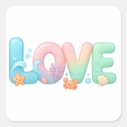 Sticker Carré Love Pastel Ocean Glossy Word (Devant)