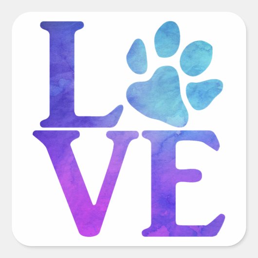 Sticker Carré Love Paw Classic Bleu et violet (Devant)