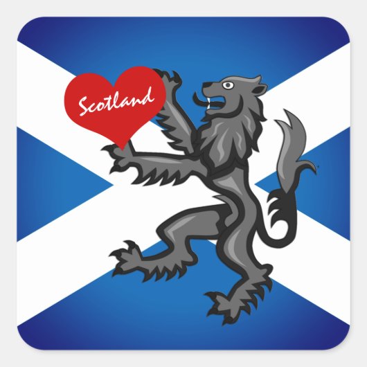 Sticker Carré Love Scotland, Rampant, Heart & Scottish Drapeau (Devant)