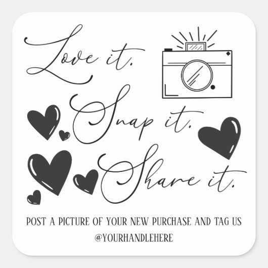 Sticker Carré Love Snap Share Camera Hearts Script Etsy Business (Devant)