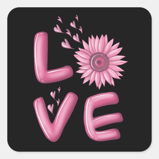 Sticker Carré Love Tournesol Rose (Devant)