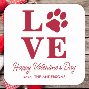 Sticker Carré Love Valentines Day Pet Chien Empreinte de patte