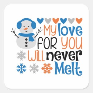 Sticker Carré Love Winter Snowman Hearts Snow Wintry Carré Stic