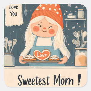 Sticker Carré Love You, Sweetest Maman Design