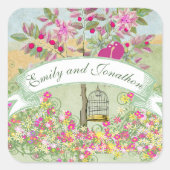 Sticker Carré Lovebirds assis dans un phoque Mariage d'arbre (Devant)