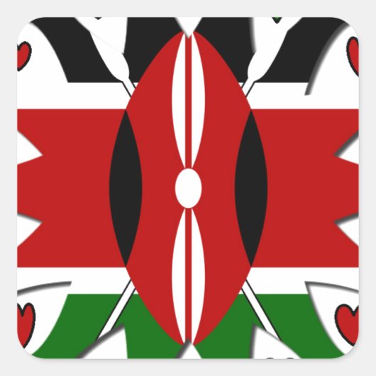 Sticker Carré Lovely Hearts Kenya : Drapeau Art Motif (Devant)