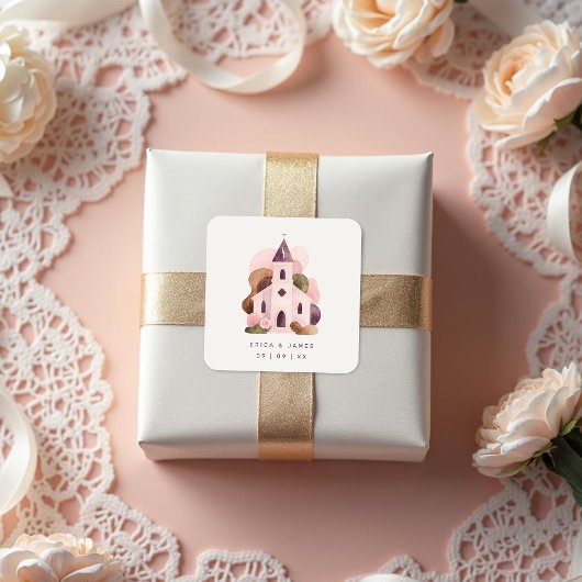Sticker Carré Lovely Rustic Pink Tones Church Wedding