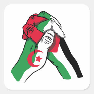 Sticker Carré loving handshake between palestine and algeria