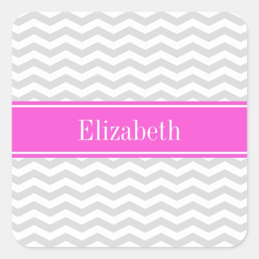 Sticker Carré Lt Gray Wht Thin Chevron Hot Pink Nom Monogram (Devant)