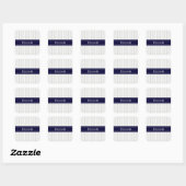 Sticker Carré Lt Gray Wht Uneven Stripe Navy Blue Name Monogram (Feuille)