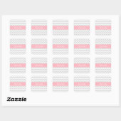 Sticker Carré Lt Grey White Chevron Zigzag Pink Nom Monogramme (Feuille)