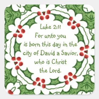 Sticker Carré Luc 2:11 Écriture pour Noël avec Holly
