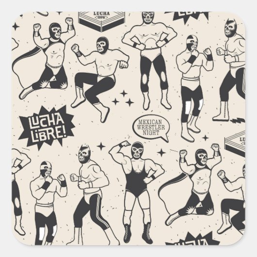 Sticker Carré Lucha Libre : motif de lutteurs mexicains (Devant)