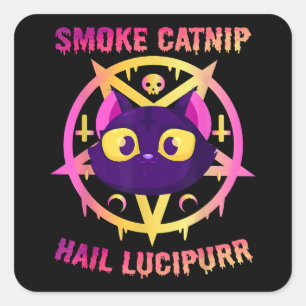 Sticker Carré Lucipurr à la grêle à la fumée, Funny Satanic Chat