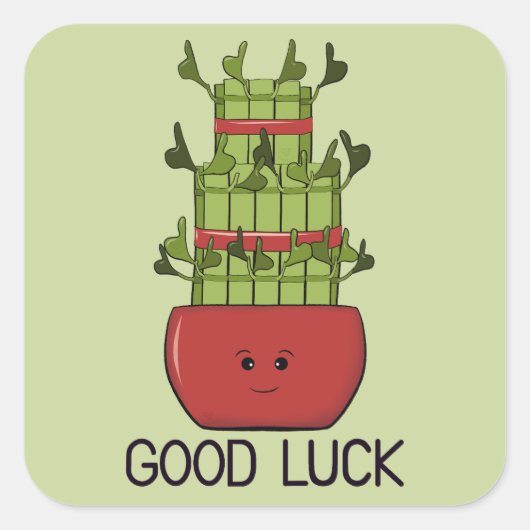Sticker Carré Lucky Bamboo Plant with Greeting (Devant)