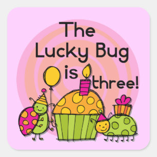 Sticker Carré Lucky Bug Cupcake 3e Anniversaire Tshirts et cadea