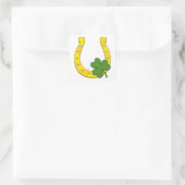 Sticker Carré Lucky Golden Horseshoe avec Shamrock en blanc (Sac)
