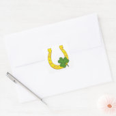 Sticker Carré Lucky Golden Horseshoe avec Shamrock en blanc (Enveloppe)