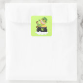 Sticker Carré Lucky Leprechaun sur une casserole d'or (Sac)