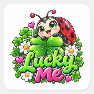 Sticker Carré Lucky Me Ladybug Clover
