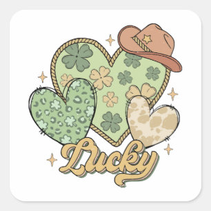 Sticker Carré Lucky Western Jour de la Saint Patrick Shamrock de