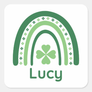 Sticker Carré Lucy Nom Trèfle Bohème Arc-en-ciel