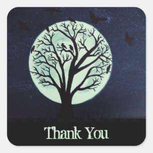 Sticker Carré Lumière de la lune avec corbeaux et Merci d'arbre
