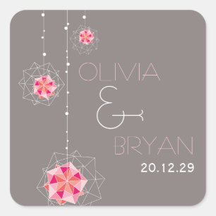 Sticker Carré Lumières de décoration suspendue en origami rose p