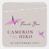 Sticker Carré Lumières de grue en papier violet Origami Mariage (Devant)