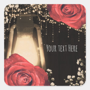 Sticker Carré Lumières de lanterne Rustic Glow Roses rouges de m