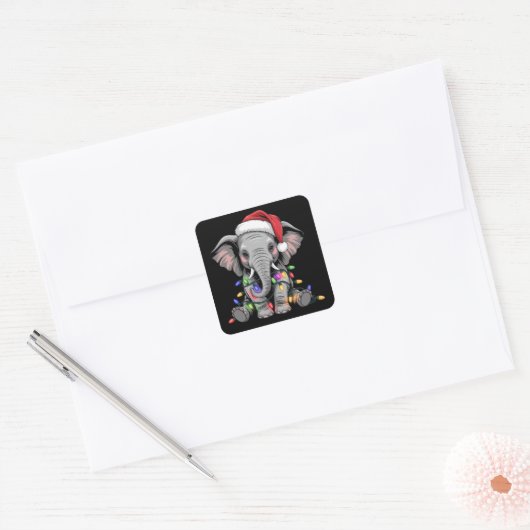 Sticker Carré Lumières de Noël des éléphants Noël Noël Fêtes Ani (Enveloppe)