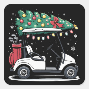 Sticker Carré Lumières de sapin de Noël de chariot de golf Xmas