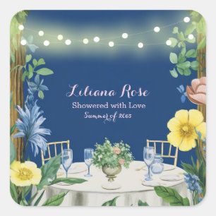 Sticker Carré Lumières scintillantes Jardin floral bleu Shower d