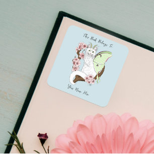 Sticker Carré Luna Moth Moth Blanc Chat Vert