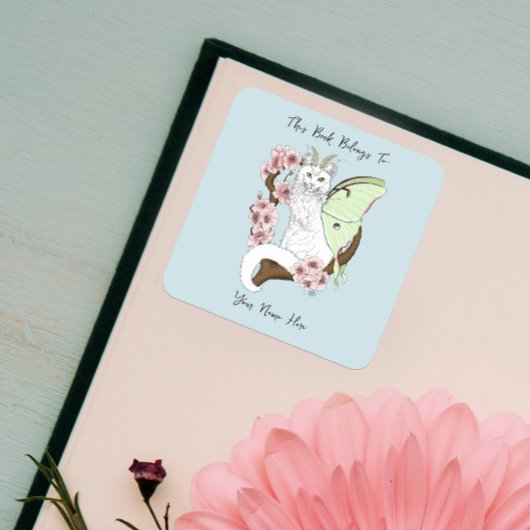 Sticker Carré Luna Moth Moth Blanc Chat Vert
