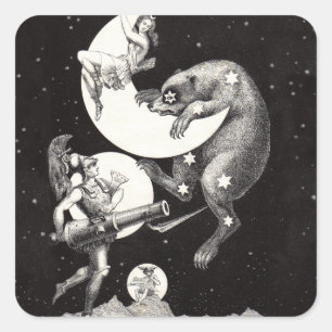 Sticker Carré Lune céleste ciel Univers Dieu Nuit Illustration