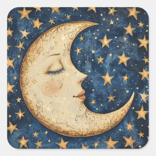 Sticker Carré Lune céleste folksy (Devant)