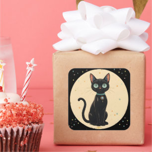 Sticker Carré Lune de chat noir atomique futuriste