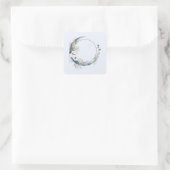 Sticker Carré Lune de croissant bleu avec fleurs blanches (Sac)